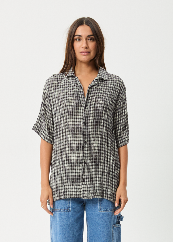 AFENDS Mens Asta - Seersucker Regular Shirt - Steel Check