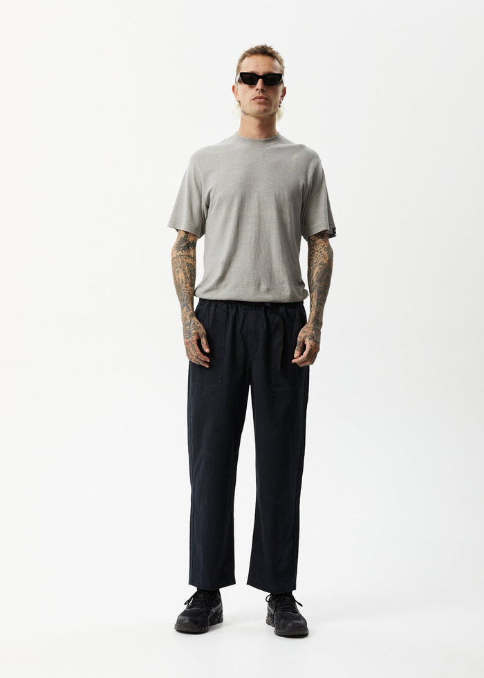 Afends Mens Cabal - Hemp Elastic Waist Relaxed Pants - Black - Streetwear - Sustainable Fashion