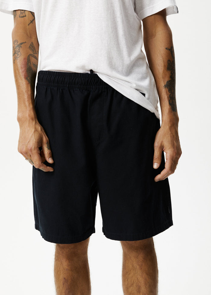 Afends Mens Ninety Eights - Recycled Baggy Elastic Waist Shorts - Black - Streetwear - Sustainable Fashion