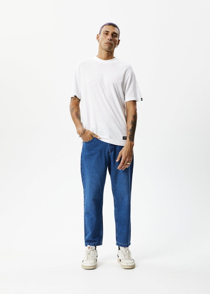 Afends Mens Ninety Twos - Hemp Denim Relaxed Jeans - Authentic Blue - Streetwear - Sustainable Fashion