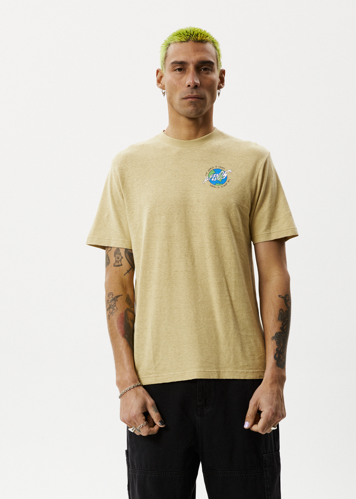 Afends Mens Orbital - Retro Graphic T-Shirt - Camel - Streetwear - Sustainable Fashion