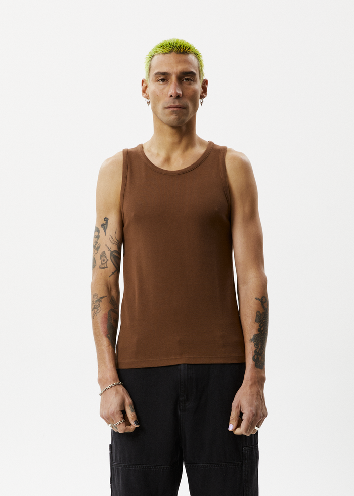 Afends Mens Paramount - Recycled Ribbed Singlet - Toffee - Streetwear - Sustainable Fashion