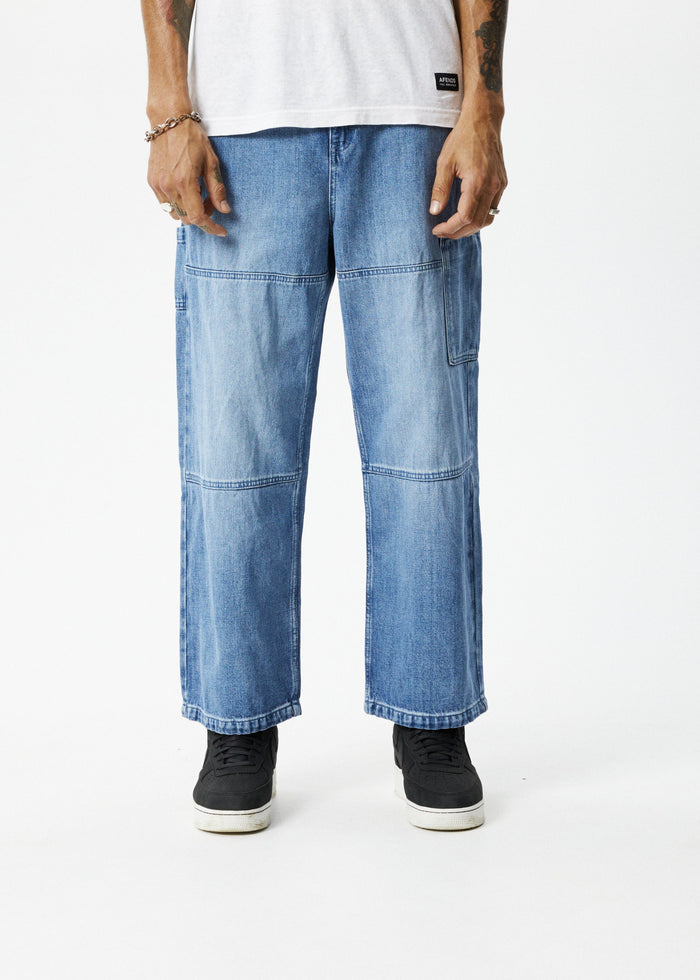 Afends Mens Richmond - Hemp Denim Baggy Workwear Jeans - Worn Blue - Streetwear - Sustainable Fashion