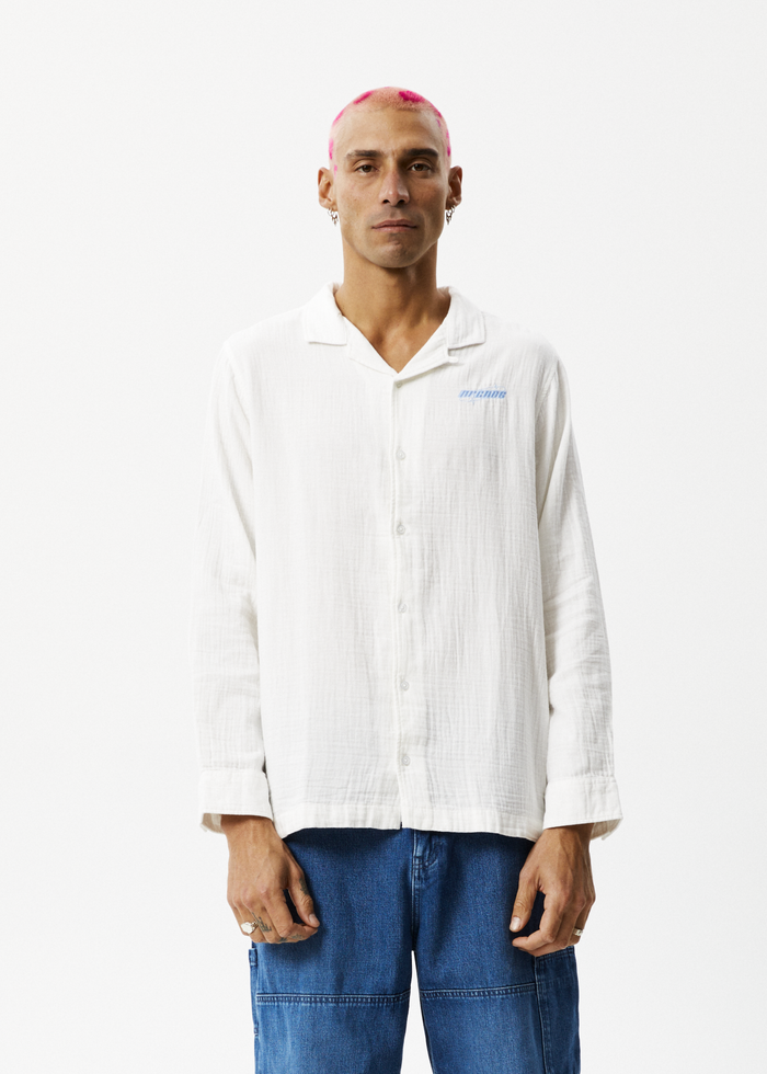 Afends Mens Stratosphere - Organic Long Sleeve Shirt - Off White - Streetwear - Sustainable Fashion