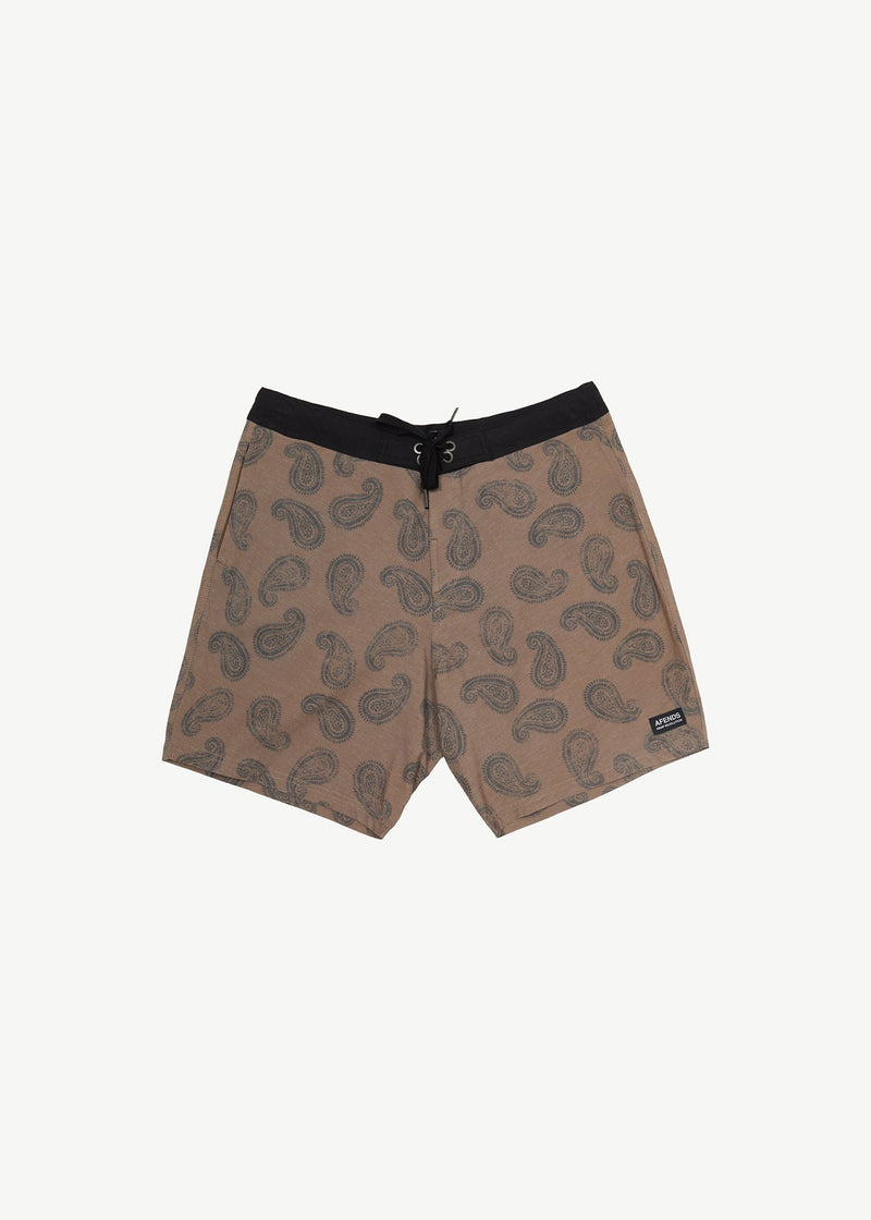 Afends Mens Tradition - Paisley Fixed Waist Boardshorts - Toffee