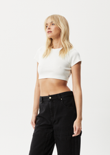 AFENDS Womens Abbie - Hemp Ribbed Cropped T-Shirt - Off White - Afends womens abbie   hemp ribbed cropped t shirt   off white   streetwear   sustainable fashion