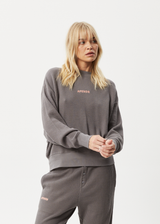 AFENDS Womens Ari - Waffle Crew Neck Jumper - Steel - Afends womens ari   waffle crew neck jumper   steel   streetwear   sustainable fashion