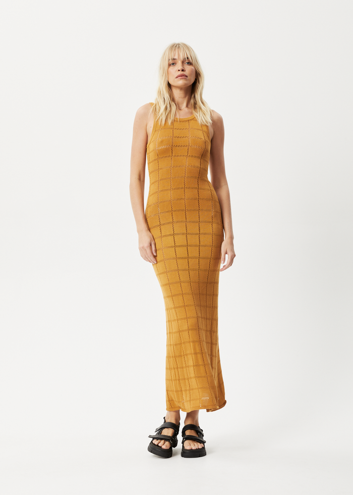 AFENDS Womens Femme - Knit Maxi Dress - Mustard - Streetwear - Sustainable Fashion