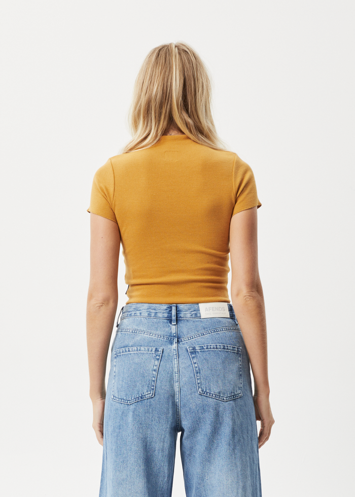 Afends Womens Iconic - Hemp Ribbed T-Shirt - Mustard - Streetwear - Sustainable Fashion