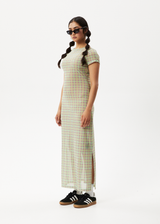 Afends Womens Kali - Sheer Maxi Dress - Pistachio Check - Afends womens kali   sheer maxi dress   pistachio check   streetwear   sustainable fashion