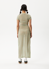 Afends Womens Kali - Sheer Maxi Dress - Pistachio Check - Afends womens kali   sheer maxi dress   pistachio check   streetwear   sustainable fashion