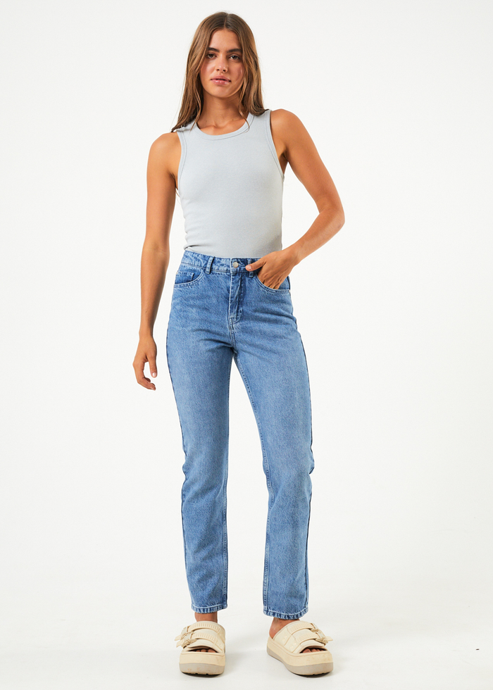 Afends Womens Kylie - Hemp Denim Slim Fit Jeans - Worn Blue - Streetwear - Sustainable Fashion