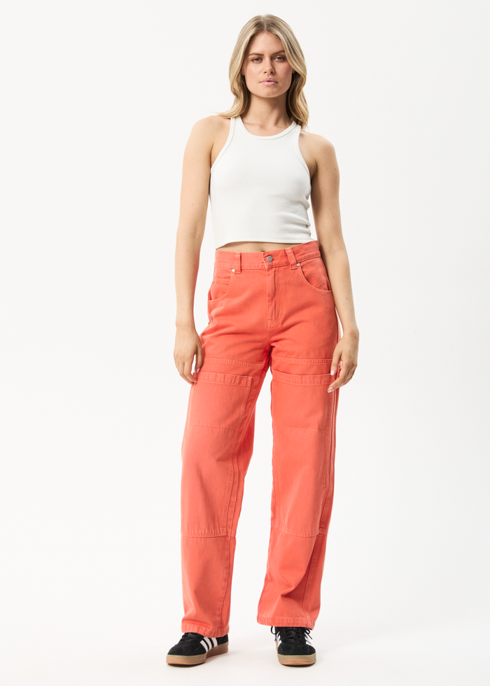 Afends Womens Moss - Organic Denim Carpenter Jeans - Faded Orange - Streetwear - Sustainable Fashion