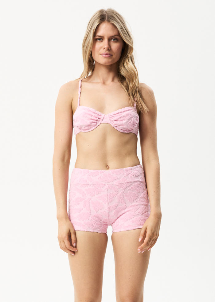 AFENDS Womens Rhye - Recycled Terry Booty Short Bikini Bottoms - Powder Pink - Streetwear - Sustainable Fashion
