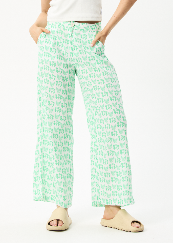 Afends Womens Swan Sienna - Hemp Wide Leg Pants - Lime Green - Streetwear - Sustainable Fashion