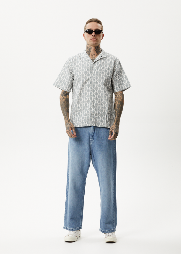 Afends Mens Worldstar - Organic Cuban Short Sleeve Shirt - White - Streetwear - Sustainable Fashion