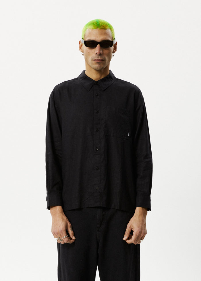 Afends Mens Everyday - Hemp Long Sleeve Shirt - Black - Streetwear - Sustainable Fashion