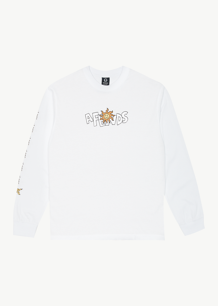 AFENDS Mens Sunshine - Long Sleeve Graphic T-Shirt - White - Streetwear - Sustainable Fashion