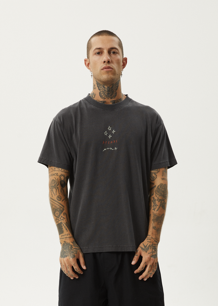 Afends Mens Star - Boxy Fit Tee - Stone Black - Streetwear - Sustainable Fashion