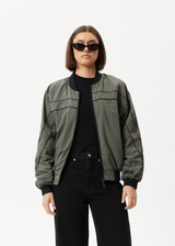 AFENDS Womens Sybil - Recycled Reversible Bomber Jacket  - Jungle Green - Afends womens sybil   recycled reversible bomber jacket    jungle green   streetwear   sustainable fashion