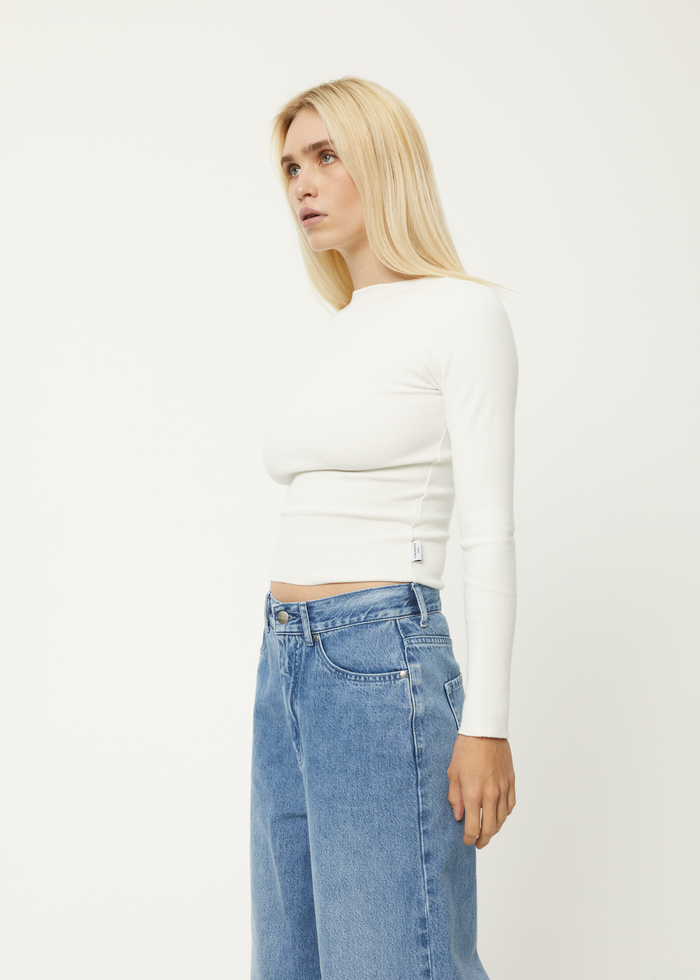 Afends Womens Peony - Hemp Ribbed Long Sleeve Top - Off White - Streetwear - Sustainable Fashion