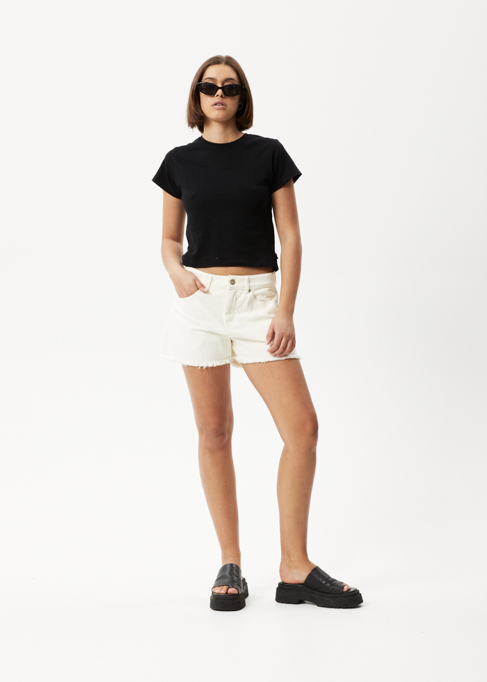 Afends Womens Isabella - Organic Denim Low Rise Shorts - Off White - Streetwear - Sustainable Fashion