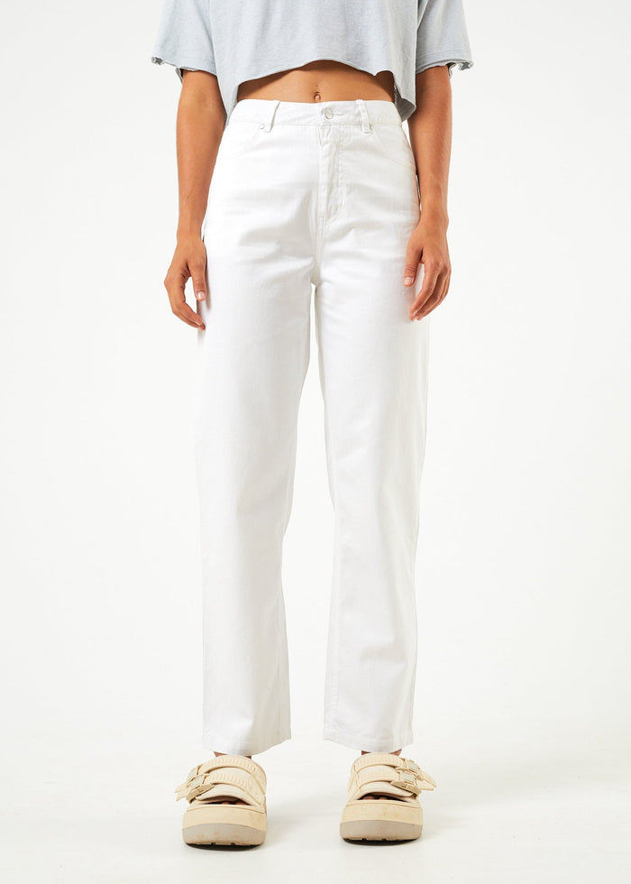 AFENDS Womens Shelby - Hemp Wide Leg Pants - White - Streetwear - Sustainable Fashion