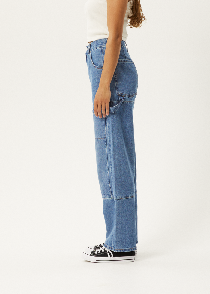 Afends Womens Moss - Hemp Denim Carpenter Jeans - Worn Blue - Streetwear - Sustainable Fashion