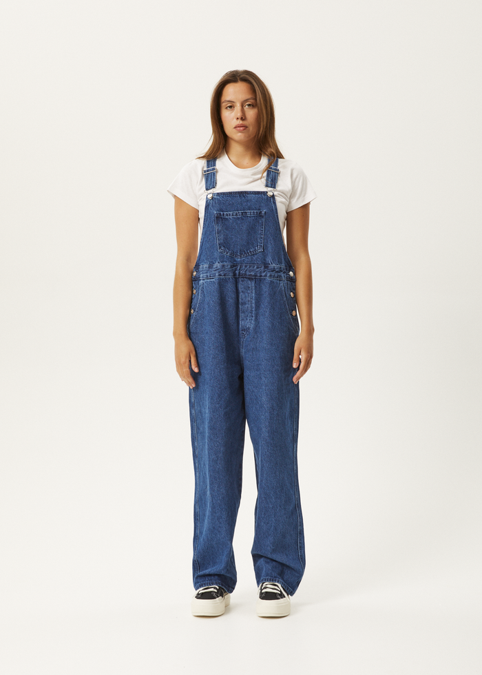 Afends Womens Louis - Hemp Denim Baggy Overalls - Authentic Blue - Streetwear - Sustainable Fashion
