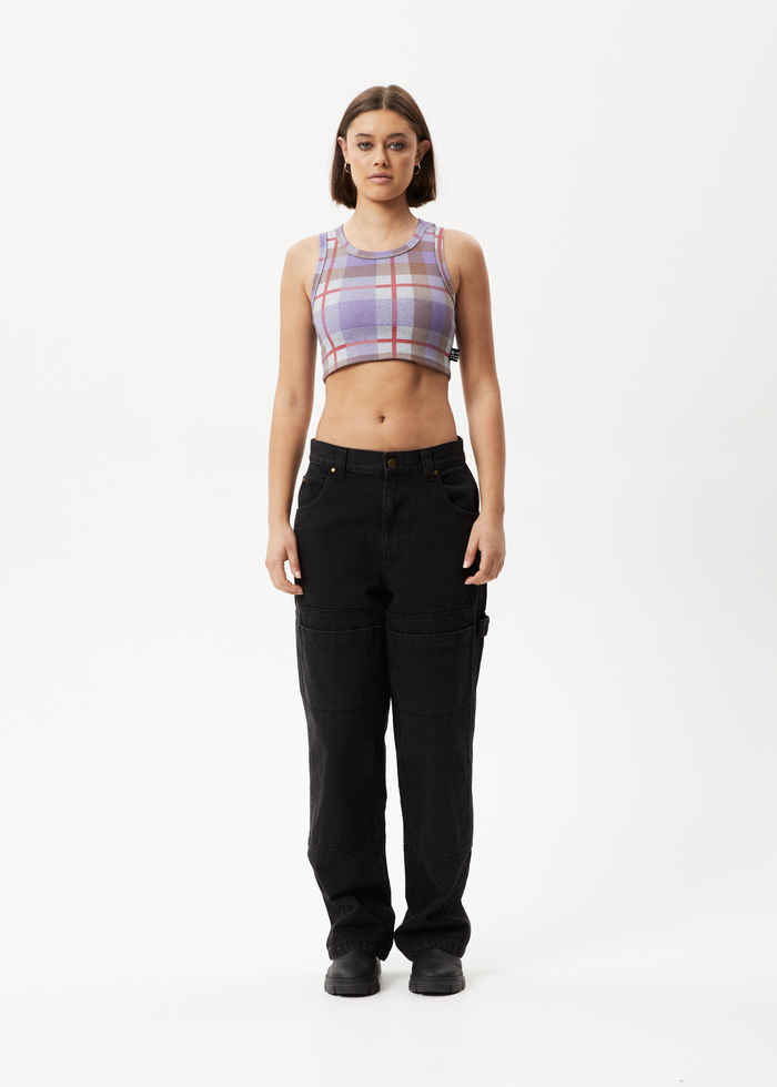 Afends Womens Colby - Hemp Check Ribbed Crop Tank - Plum - Streetwear - Sustainable Fashion