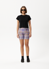 AFENDS Womens Colby - Hemp Check Ribbed Bike Shorts - Plum - Afends womens colby   hemp check ribbed bike shorts   plum   streetwear   sustainable fashion