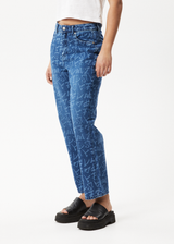 AFENDS Womens Tagged Shelby - Hemp Denim Wide Leg Jeans - Graffiti Blue - Afends womens tagged shelby   hemp denim wide leg jeans   graffiti blue   streetwear   sustainable fashion