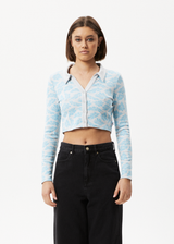 Afends Womens Billie - Hemp Ribbed Floral Long Sleeve Shirt - Smoke Blue - Afends womens billie   hemp ribbed floral long sleeve shirt   smoke blue   streetwear   sustainable fashion