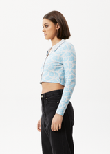 Afends Womens Billie - Hemp Ribbed Floral Long Sleeve Shirt - Smoke Blue - Afends womens billie   hemp ribbed floral long sleeve shirt   smoke blue   streetwear   sustainable fashion