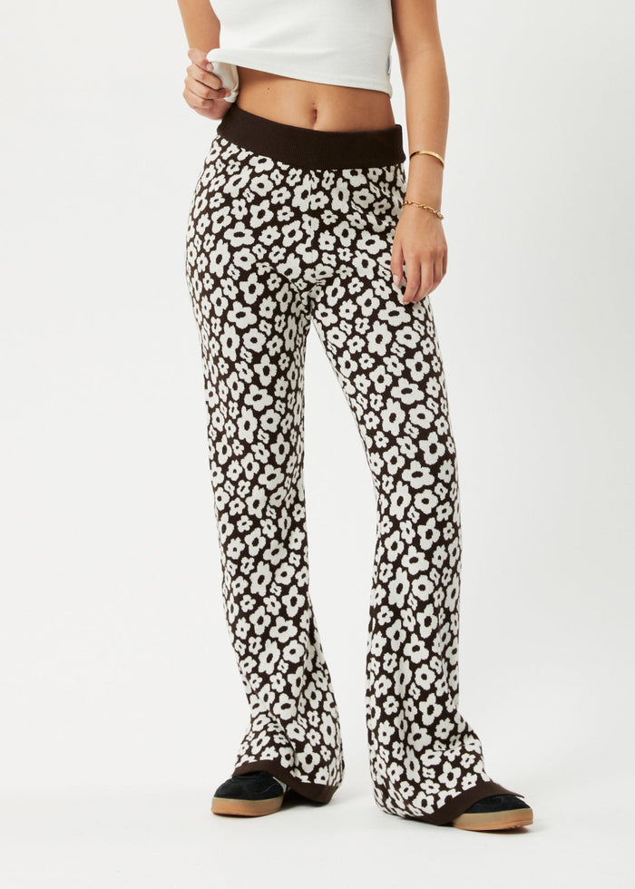 Afends Womens Alohaz - Recycled Knit Floral Pants - Coffee - Streetwear - Sustainable Fashion