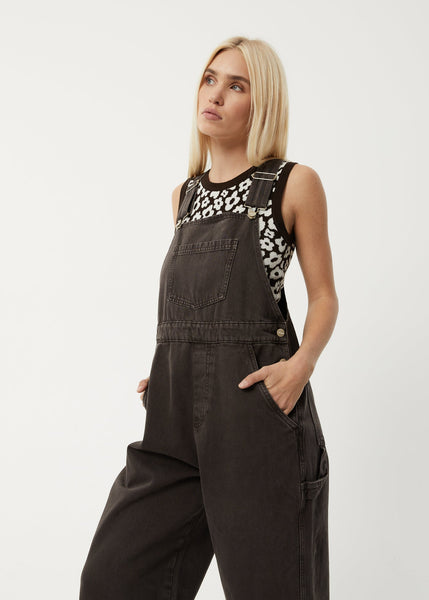 Louis - Women's Organic Denim Baggy Overalls - Faded Coffee