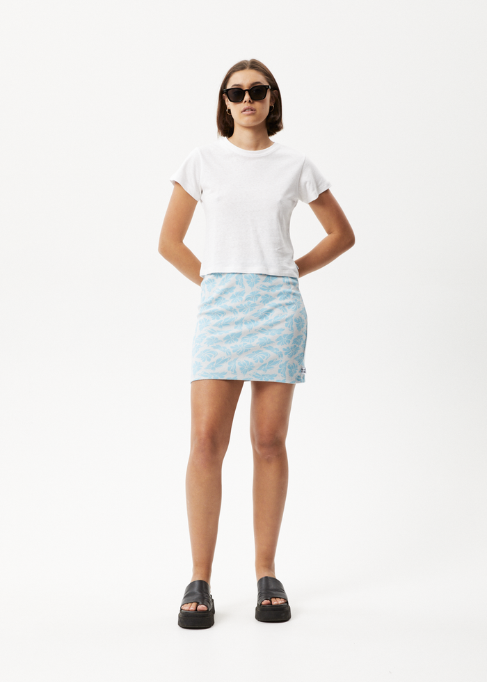 Afends Womens Billie - Hemp Ribbed Floral Mini Skirt - Smoke Blue - Streetwear - Sustainable Fashion