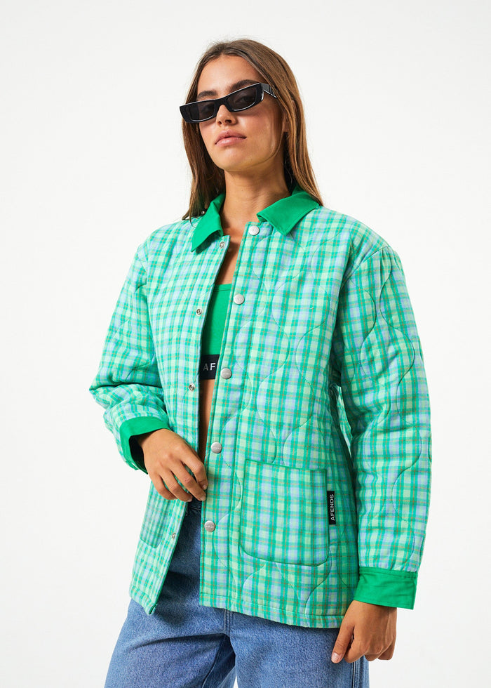 Afends Womens Tully - Hemp Check Puffer Jacket - Forest Check - Streetwear - Sustainable Fashion