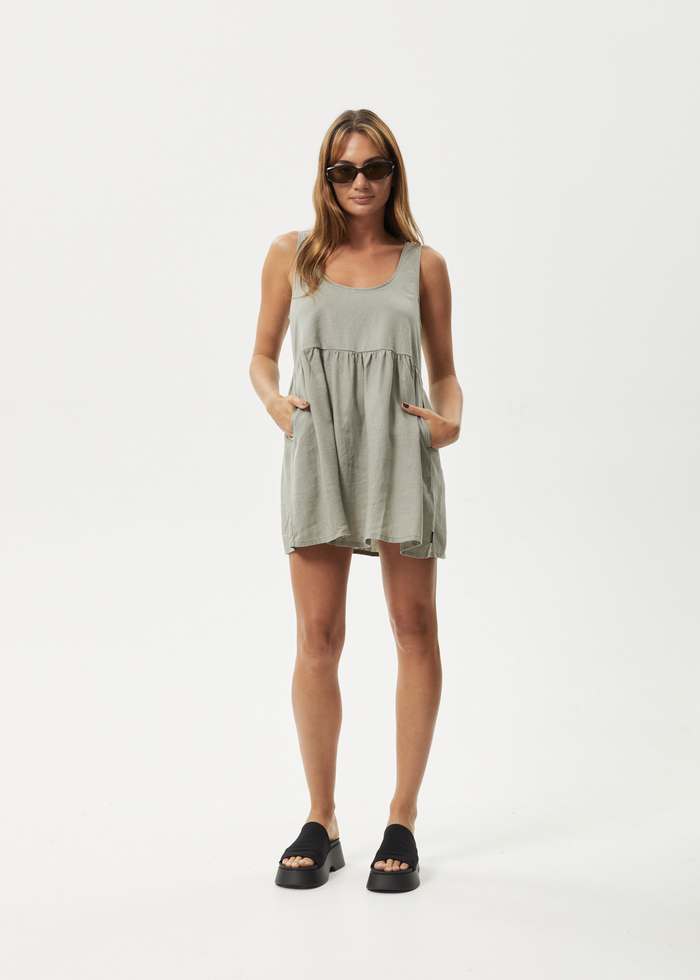 Afends Womens Jesse - Hemp Mini Dress - Olive - Streetwear - Sustainable Fashion