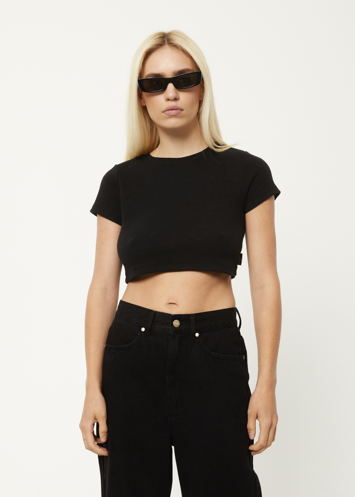 Afends Womens Abbie - Hemp Ribbed Cropped T-Shirt - Black - Streetwear - Sustainable Fashion