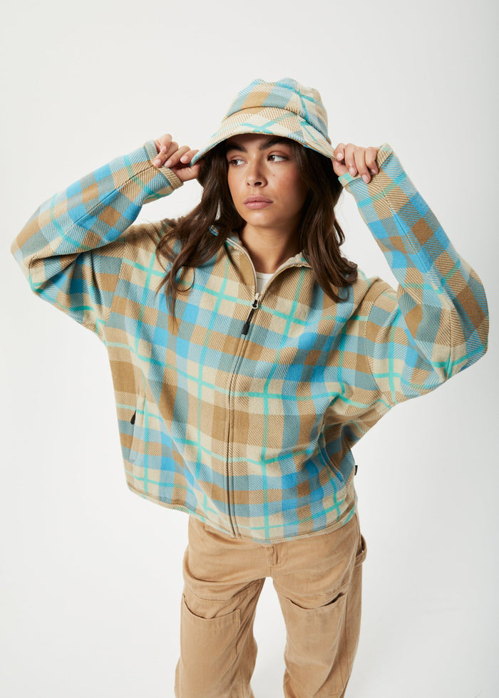 Afends Womens Millie - Hemp Reverse Fleece Jacket - Tan Check - Streetwear - Sustainable Fashion