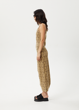 AFENDS Womens Daisy - Gathered Floral Maxi Dress - Toffee - Afends womens daisy   gathered floral maxi dress   toffee   streetwear   sustainable fashion