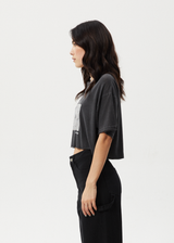 Afends Womens Connection Cropped - Oversized Tee - Stone Black - Afends womens connection cropped   oversized tee   stone black   streetwear   sustainable fashion