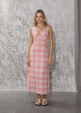 AFENDS Womens Kayla - Check Maxi Dress - Pink Check - Afends womens kayla   check maxi dress   pink check 