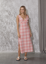 AFENDS Womens Kayla - Check Maxi Dress - Pink Check - Afends womens kayla   check maxi dress   pink check 