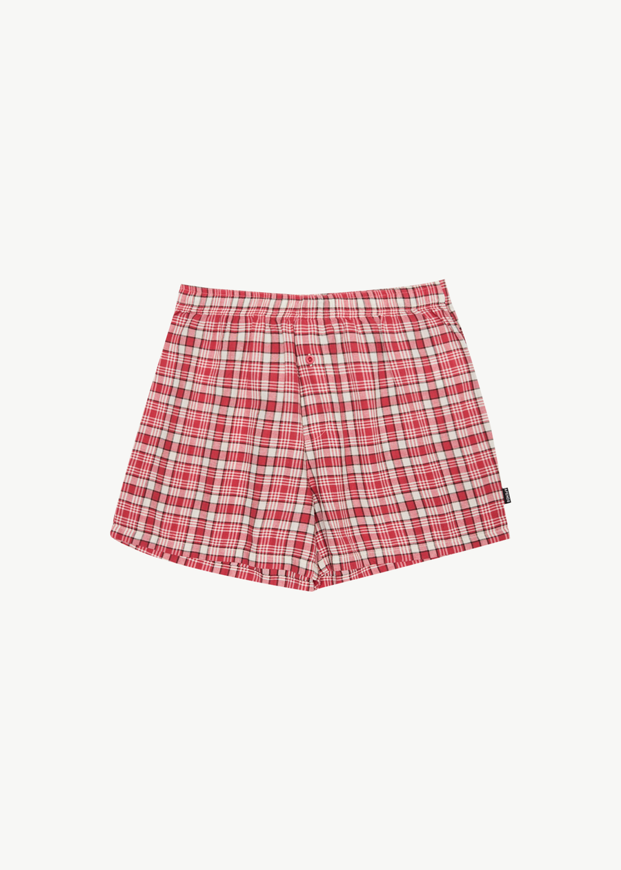 AFENDS Mens Check Out - Boxer Short - Red Check