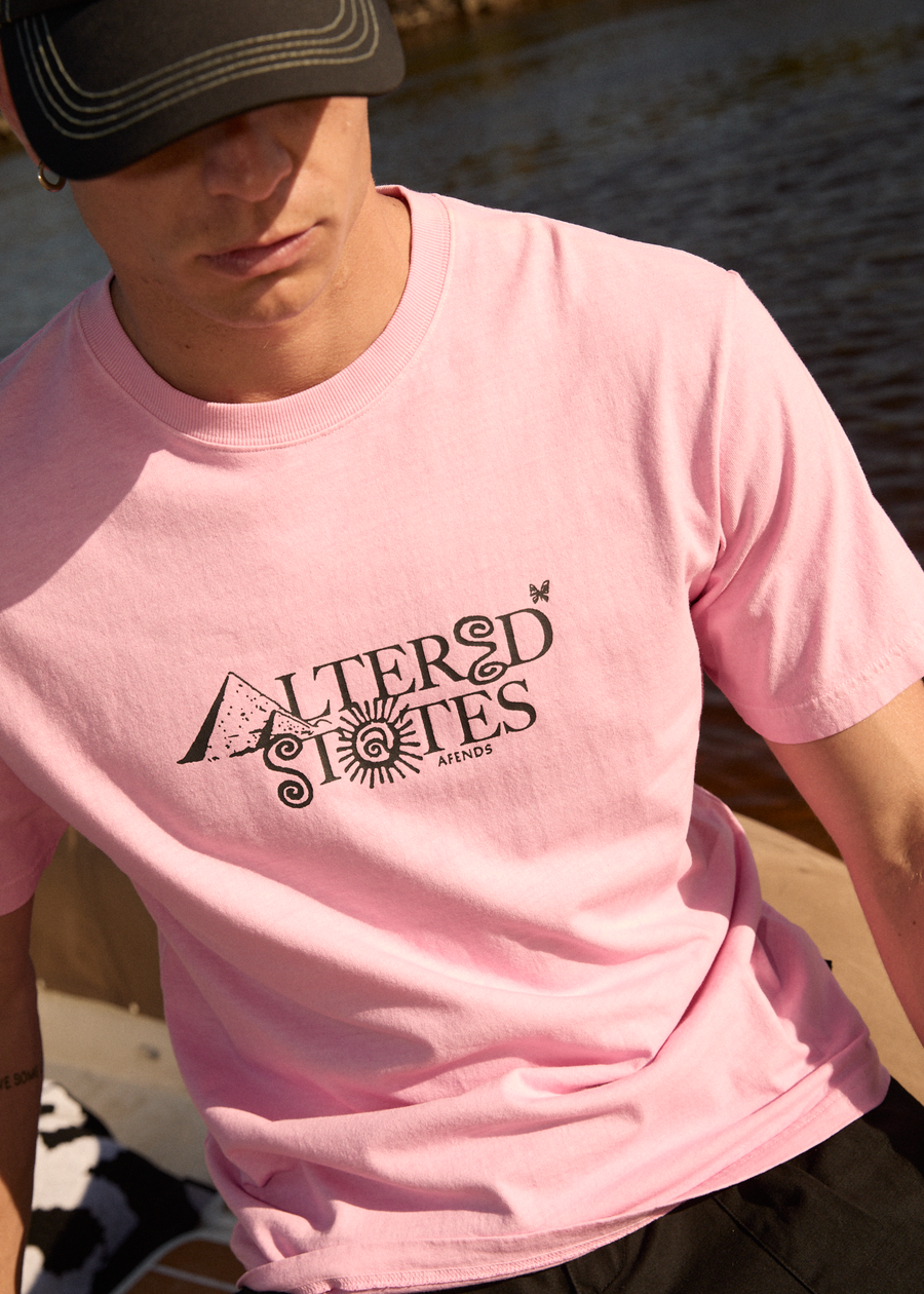 AFENDS Mens Deep State - Heavyweight Retro Tee - Vintage Pink