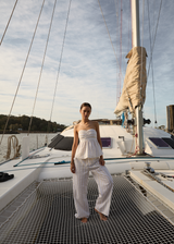 AFENDS Womens Splice - Seersucker Wide Leg Pant - White / Lemongrass - Afends womens splice   seersucker wide leg pant   white / lemongrass