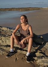 AFENDS Womens Hometown Jesse - Seersucker Mini Dress - Coffee - Afends womens hometown jesse   seersucker mini dress   coffee