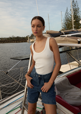 AFENDS Womens Emilie - Denim Workwear Short - Authentic Blue - Afends womens emilie   denim workwear short   authentic blue